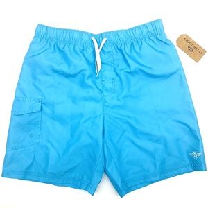 Eight Bells Mens Swim‎ Trunks Medium Cyan Blue Cargo Pocket Mesh Lined NWT